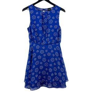 ASOS Womens (10 US) Blouson A-Line Mini Tiered Dress Chiffon Blue Floral